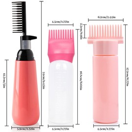 Caliee Pink 3Pack Root Comb Applicator Bottle Applicator Brush with Graduated Applicator Bottle for Hair Oil Hair Applicator Dye Bottle Root Brush Hair Dye Applicator Bottle Hair Color Comb Bottle