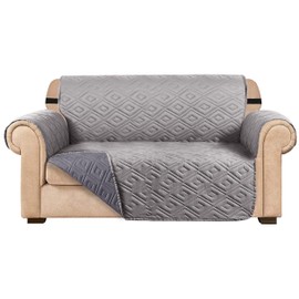 AMEHA Sofa Cover 2 Seater Waterproof Sofa Slipcovers - Reversible Sofa Protectors from Pets & Kids with Adjustable Elastic Straps Embossed Quilted Washable Couch Settee Covers - Light Grey Dark Grey