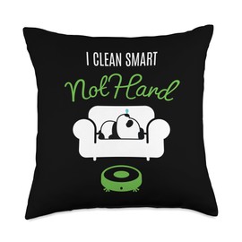 Robot Vacuum Cleaner Robot Vacuum Cleaner Clothing I Clean Smart Not Hard I Panda Sleep Robot Vacuum Cleaner Throw Pillow, 18x18, Multicolor