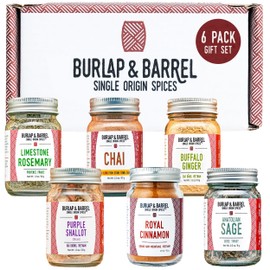 Burlap & Barrel Cooking & Baking 6-Pack Gift Set – As Seen on Shark Tank - Gourmet Spices for Home Chefs – Includes Cinnamon, Rosemary & More – Kitchen Gift for Cooks - 6 Full-Size Jars