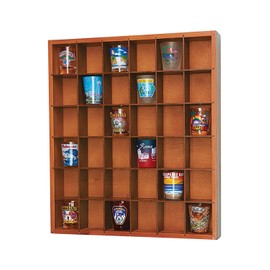 Jumbl Wood Shot Glass Wall Curio Display Case - Natural,16.5"