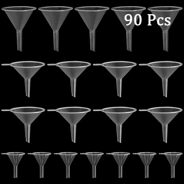 HAKZEON 90 Pcs Clear Plastic Funnels Set, 3 Assorted Sizes