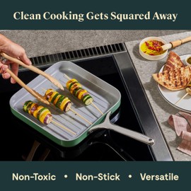 Caraway Square Grill Pan - 11” Grill Pan - Non-Stick Ceramic Coated - Non Toxic, PTFE & PFOA Free - Oven Safe & Compatible with All Stovetops - Cream
