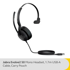 Jabra Evolve2 50 Wired Mono Headset Air Comfort Technology, Noise-cancelling Mics, and Active Noise Cancellation - MS Teams Certified, Works with All Other Platforms - Black
