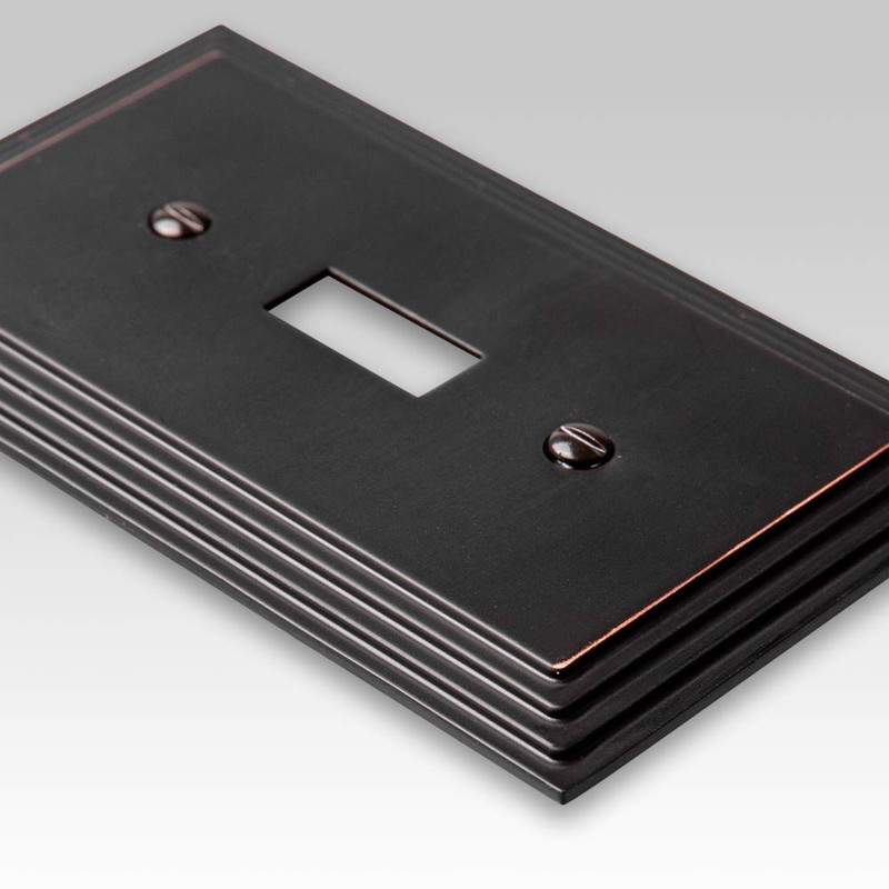AMERELLE 84DVB Steps Single Duplex Cast Metal Wallplate in Aged