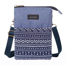 LassZone Women Small Crossbody Bag Canvas Cell Phone Purse Wallet National Pattern Handbags Cute Coin Pouch Lightweight Shoulder Bag for Teen Girls