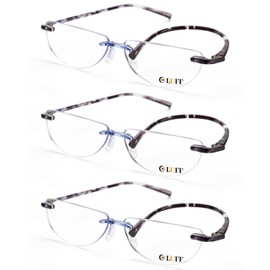 LUFF 3 Pack Half Reading Glasses for Women and Men Rimless Blue Light Reading Glasses Lightweight Half Moon Readers 3.50x