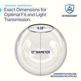 KastLite 12" Clear Acrylic Lamp Post Globe | Smooth Textured with 5.25" Neckless Opening | Manufactured in The USA