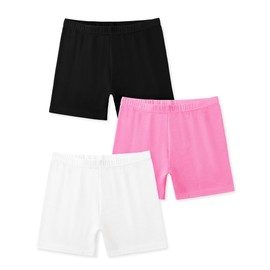 HASMES Girls Girls' Kids Cycling Shorts Black Cotton PE School Dance Under Dress Safety Shorts Leggings Black Navy White 3 Pack, Black/White/Pink, 5-6 Years