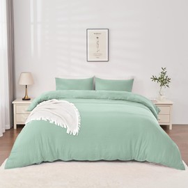 LINENOVA Vintage Washed Quilt Cover Set Single - 1800TC Ultra-Soft Microfiber, Cotton-Like Texture, Breathable and Cozy, 1 Duvet Cover & 1 Pillowcases (Single,Sage Green)
