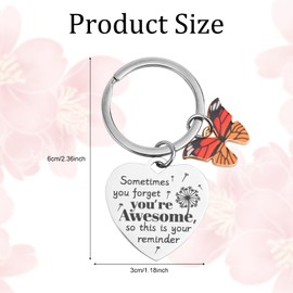 Inspirational Keychain, Sometimes You Forget You're Awesome Encouragement Motivational Butterfly Keyring for Women Gifts