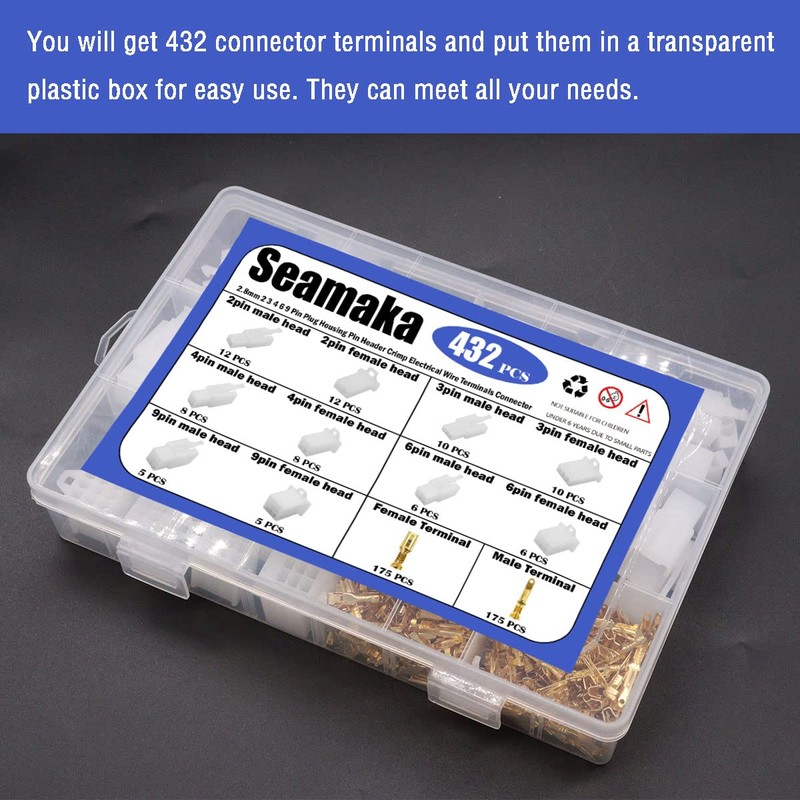 Seamaka 432pcs Automotive Electrical Wire Connectors Kit 2.8mm 2 3