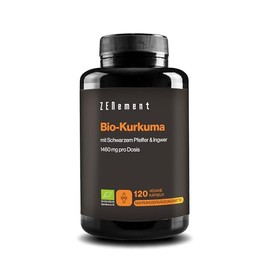 Organic Turmeric - 1460 mg per Daily Dose (2 Capsules) with Ginger and Black Pepper - 100% Ecological and Vegan, Synergistic Formula, High Absorption - 120 Vegetable Capsules, 2 Months Supply - Zenement
