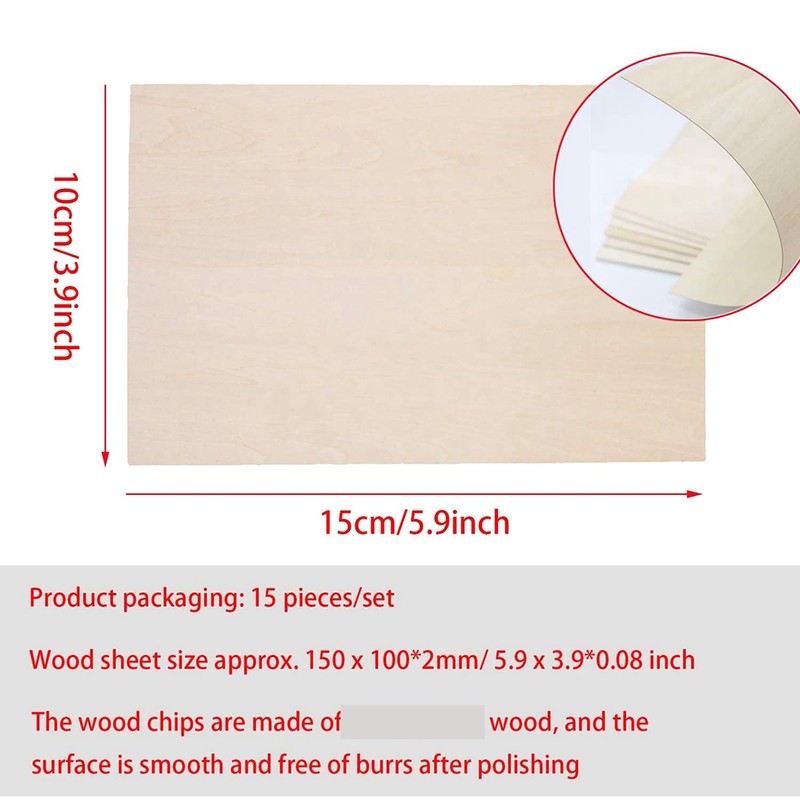Peakloong 15 Pack Unfinished Wood Sheets,Wood Thin Wood Board for