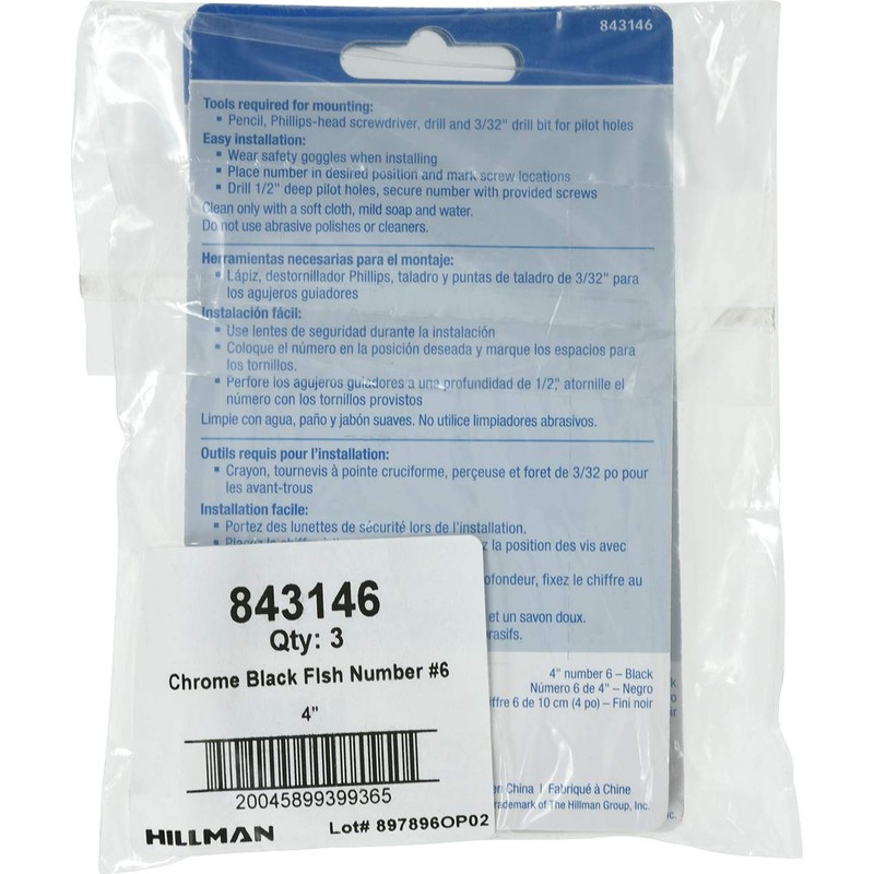 Distinctions 843146 Black Flush-Mount 4-Inch House Number 6