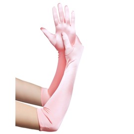 Coucoland Long Opera Gloves Satin Gloves Bridal Fancy Dress Gloves Wedding Prom Opera Gloves Elbow Length Classic Gloves (Long Smooth 52cm/Pink)(Size: One Size)