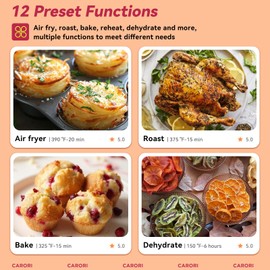 Air Fryer 12 Preset with Viewing Window, 6Qt Large Capacity, 400℉ Max Crisp, Airfryer, Bake, Roast, Dehydrate, Reheat, 1700W Quick Even Easy Meals, Nonstick Dishwasher Safe Basket