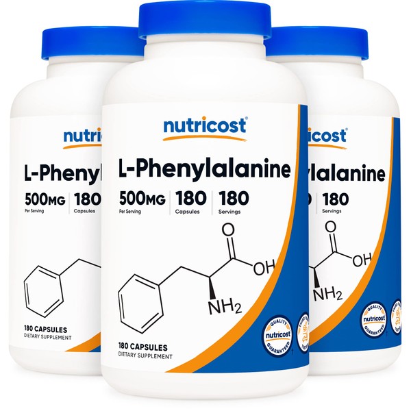 Nutricost L-Phenylalanine 500mg; 180 Capsules (3 Bottles)