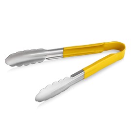 New Star Foodservice 35889 9-Inch Utility Spring Tongs, Stainless Steel, Vinyl Coated, Set of 12, Yellow