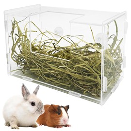 PINVNBY Rabbit Hay Feeder Acrylic Guinea Pig Hay Rack with Lid Hanging Hay Holder Chinchilla Cage Accessories for Bunny Ferret and Other Small Animals (Internal)