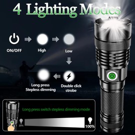 MODOAO LED Flashlights Super Bright Handheld Flashlights with 4 Modes Zoomable Beam -USB Changing Camping Flashlights Powerful and Bright for Outdoor Use
