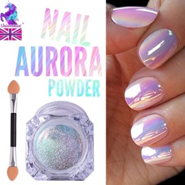 AURORA POLVO DE UÑAS Efecto Espejo CROMO Arte en Uñas Sirena Arco Iris AB (Opal6) Reino Unido