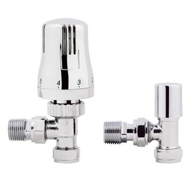 iBathUK | Thermostatic Chrome Angled Towel Radiator Valves TRV 15mm Central Heating Taps RA07A