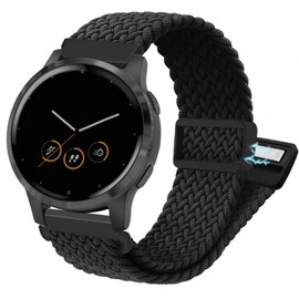 YOOSIDE Braided Elastic Nylon Watch Strap for Venu 2S / Vivoactive 4S / Venu 3S, 18mm Loop Soft Stretchy Wrist Band with Magnetic Closure for Garmin Forerunner 255s/265s,Vivomove 3S (Black)