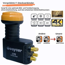 Goaycer Quad LNB 4-Way Digital HD 4K with LTE Filter, Gold-Plated Connector, Weather Protection, 3D, Premium Quality