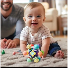 Manhattan Space Ball Baby Montessori Sensory Toys for 12 Months, Food Grade Teething Toys for Babies 12 18 Months, Newborn Infant Learning Developmental Gifts for 1, 2 Year Old. (Blue)