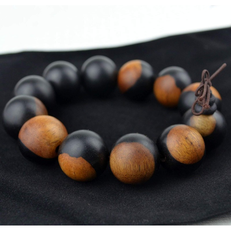 vv8oo Bracelet Ebony Wood 20mm Beads Yin Yang Feng Shui