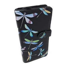 Shag Wear Dragonflies Large Insect Wallet for Women and Teen Girls Vegan Faux Leather 7" Black