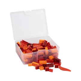 Q-Bricks Building Blocks Box, 300 Basic Building Blocks in 5 Shapes, Packed in a Reusable Box, 100% Compatible, Made in the EU (Red Mix)