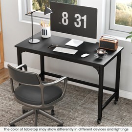 COSTWAY 48” Mobile Computer Desk, Home Office Desk on Wheels, Simple Study Writing Table with 4 Lockable Wheels, Metal Frame, Rolling Laptop PC Table for Small Space (Black)