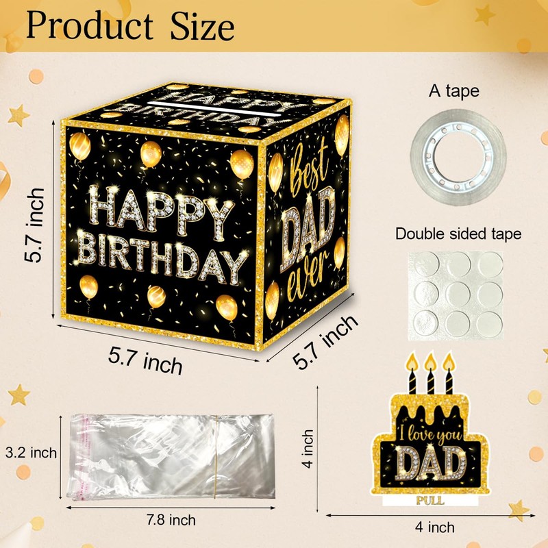 ChillHui Father Birthday Money Gift Boxes, Black Gold Birthday Money