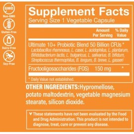 The Vitamin Shoppe Ultimate 10+ Probiotics, 50 Billion CFUs for Digestive Health, Immune Support and Respiratory Health (60 Vegetable Capsules)