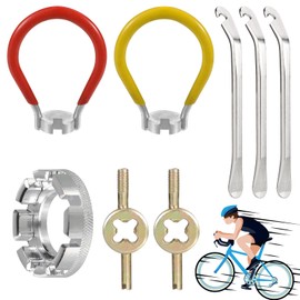 Opopark 8-Piece Bicycle Tyre Lever Set, Bicycle Spoke Wrench Professional Rim Alignment with Tensioner, Sprocket Remover Cassette Locking Ring Tool Puller Kit