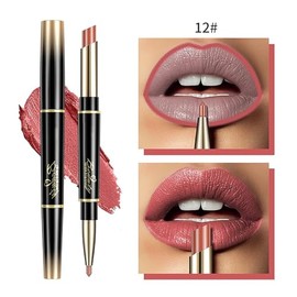 LONEOURS Lápiz Labial y Delineador de Labios 2 en 1, Lápiz Labial Mate Resistente al Agua, Lápiz Labial Mate y Delineador de Labios de Doble Punta (#12, 2in1)