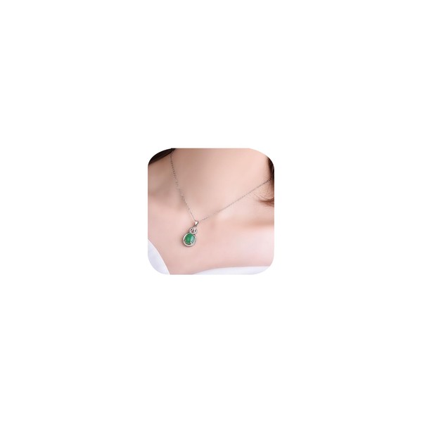 925 Sterling Silver Chain Necklace for Women Simulated Oval Emerald