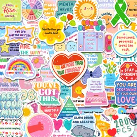 Yqskt 200PCS Mental Health Stickers, Holographic Mental Health Awareness Stickers for Laptop Water Bottle Positive Quote Sticker for Kids Adults Therapist Office Must Haves
