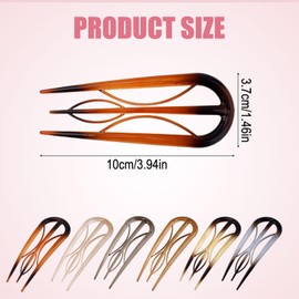 6pcs Internal Teeth French Hair Clips, 6 Colors Tortoise Shell Large U Shaped French Hair Pin Retro No Slip Twist Hairstyle Accessories Gifts for Women Twist Hairstyle