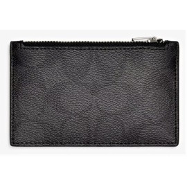 COACH Men's Signature Coated Canvas & Refined Calf Leather Zip Card Case Blk NWT