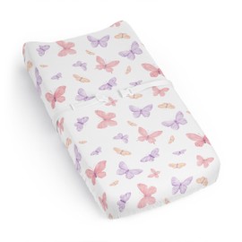 Sweet Jojo Designs Pink and Purple Shabby Chic Butterfly Girl Baby Changing Pad Cover Sheet Infant Newborn Diaper Table Change Mat Cover Blush Yellow Lavender Colorful Pastel Lilac Watercolor Pattern
