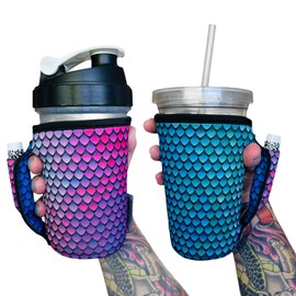 Lit Handlers Pint Glass Sleeve - Neoprene Cup Holder with Handle & Pocket for Pint Cup - Drink Sleeve & Reusable Insulated Covers (Purple Mermaid)