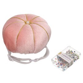 sourcing map Wrist Pin Cushion Wristband Sewing Pincushion Polyester Pin Holder Wearable Pumpkin Shaped Needles Wristband with 100 Head Needles for Sewing Quilting DIY Crafts, Pink
