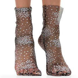 AVIAN LEGS Black Translucent White Tiny Daisies Socks Women Fashion Sheer Socks - See Through Mesh Socks for Women - Floral Tulle Socks (US sizes 5-8)