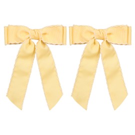 5 Inch Hair Bow Clips Edged Grosgrain Ribbon Hairpins Handmade Hair Accessories with Alligator Clips for Girls Women, Yellow with White