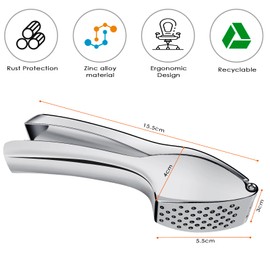 Fousenuk Garlic Press, Garlic Press (No Peeling Required), Comfortable and Easy to Clean Garlic Press, Garlic Press, Simply Pressed Garlic and Ginger, Stylish Zinc Alloy