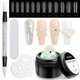 RARJSM Aurora Solid Building Gel Non Stick 3d Carving Sculpting Nail Extension Gel Galaxy Starry Cloud Clear Transparent Purple Green Glitter Shimmer Structure Hard Gel for Nail Art Design Kit 60g