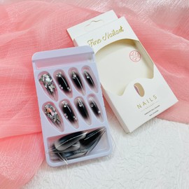 SXTSZJ Long Stiletto Almond Acrylic Press-On False Nails, 24Pcs/Box, Multicolor Gliitter Rhinestone, Glossy, Full Cover Well Tips, Kit